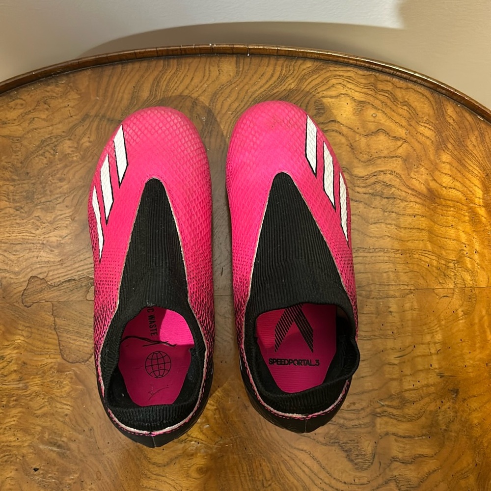 Adidas worn-once girls cleats in hot pink size 12.5